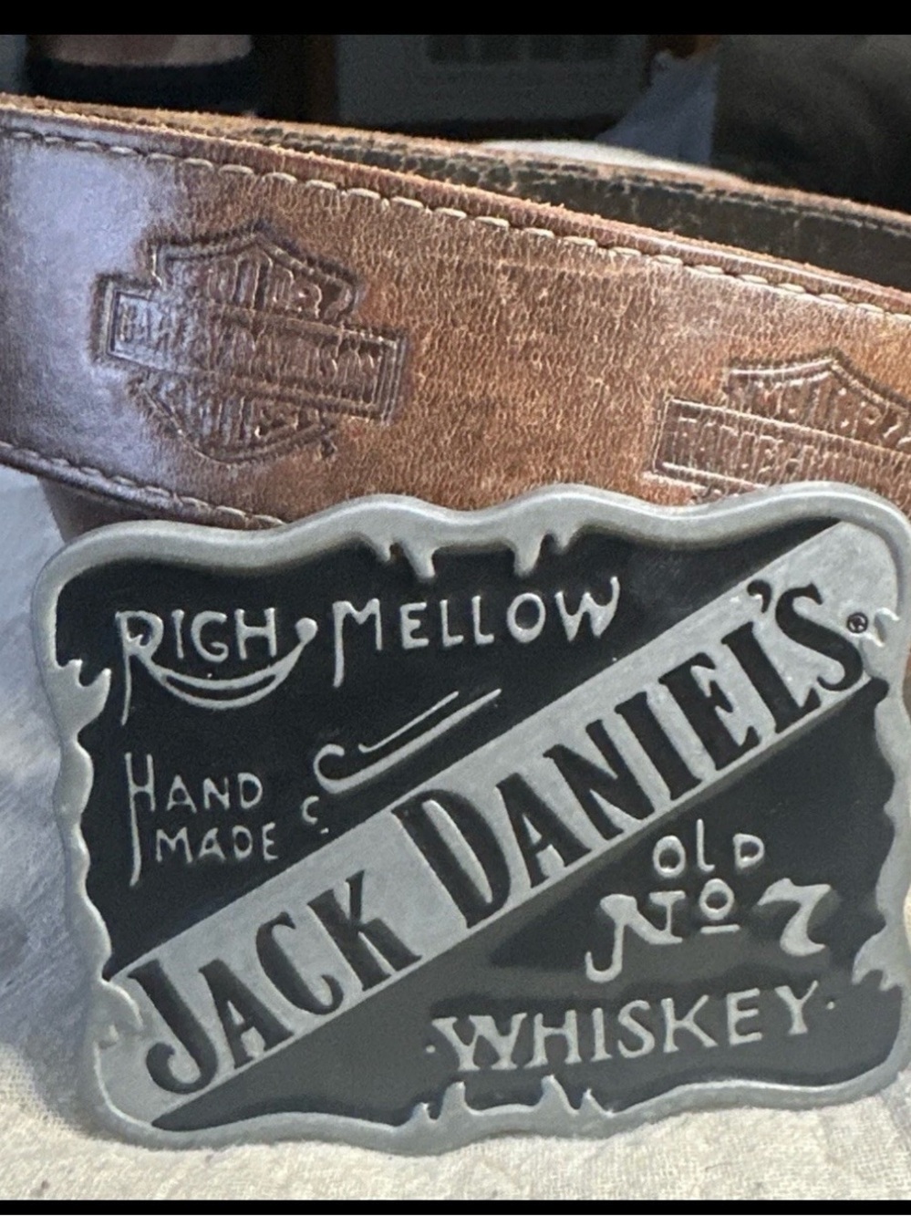Harley Davidson with Jack Daniel’s Buckle Size 36 Brown Leather Belt